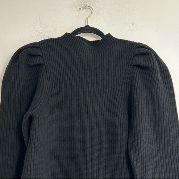 Sandro Puff Sleeve Ribbed Knit Wool Sweater Dress in Black Size 36 US Small 4 - Picture 5 of 11